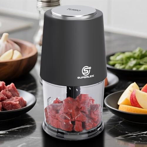 SUPERLEX Food Processor 260W Mini Chopper with 500ml AS Bowl 2 Speeds with Turbo Vegetable Chopper for Herbs Nuts Baby Food Durable Stainless Steel Blades Anti-Slip Base Easy to Clean