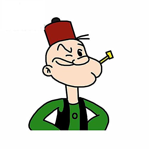 13cmx9.8cm Autoaufkleber für Popeye mit rotem Hut und grünem Motorradkleid