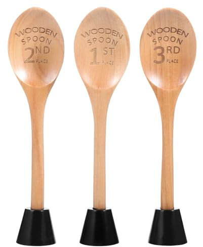 FUNOMOCYA 3pcs Wooden Spoon Trophy Set Engraved Cooking Awards for Kitchen Competitions Unique Prizes for Baking Events Sustainable Wood Spoons with Trophy Base Culinary