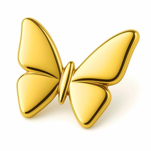COOLMETALJACKET Brosche Schmetterling 3D Gold Modeschmuck Damen | 3D-Schmetterlings-Brosche, geprägt, 22 mm, mit Samtbeutel, ideal für Taschen, Jacken oder Dekolleté.