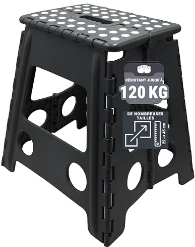 ZOLLNER Tritthocker faltbar - Klapphocker für Kinder und Erwachsene bis 120kg - Anti-Rutsch-Beschichtung - mit praktischem Tragegriff - extrem leicht - 39 cm hoch - Kunststoff - schwarz/weiß