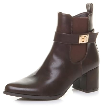 AJVANI Womens ladies mid block heel pointed toe smart chelsea ankle boots size 7 40