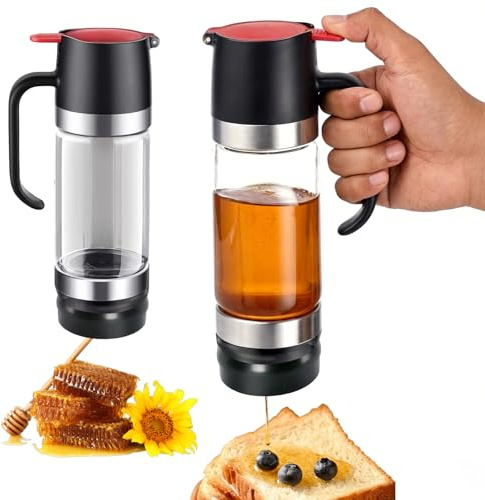 Gykutix 350Ml Honigspender Glas Honigspender Honigdosierer 12 Ounces Tropffrei Sirupspenderglas mit Henkel für Honig, Sirup, Ahornsirup, Marmelade, Kaffee und Tee