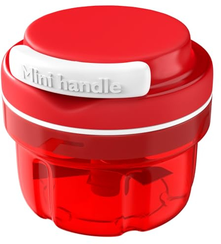 Zwiebelschneider, Zwiebel Zerkleinerer Manuell, Zwiebelschneider mit Seilzug, Platzsparend & Leicht zu Reinigen, Multizerkleinerer Zwiebelhacker für Gemüse, Zwiebeln, Nüsse, Knoblauch (Rot, 300ML)