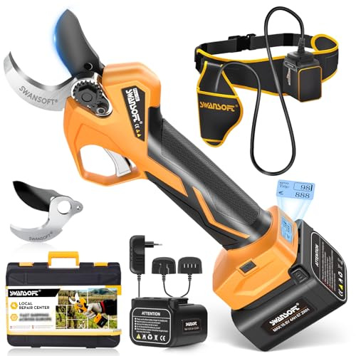 [Silencioso y Duradero] SWANSOFT PRU36 Tijeras de Podar Electricas, Profesional 36mm 16,8V 900W 4Ah+2Ah Tesouras de Poda Podadora Electrica Bateria | Tijeras Podar Bateria Corte Progresivo Viñas