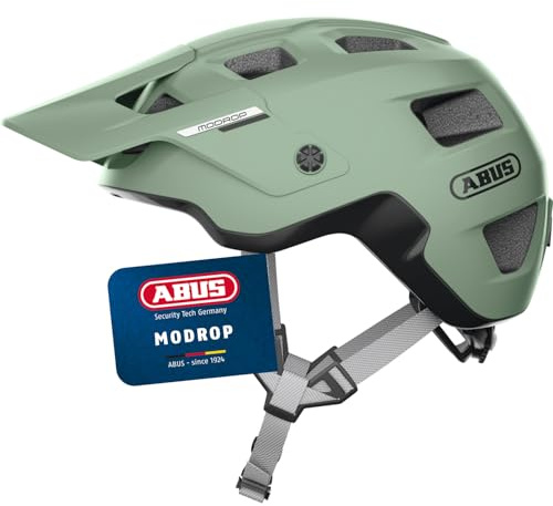 ABUS MTB-Helm MoDrop, Grün, S | In-Mold-Verfahren, Verstellsystem, Goggle-Halterung, Zopf-Öffnung