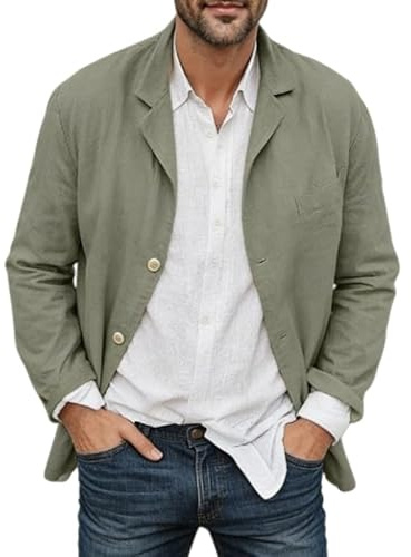 HUIANGLIYG Giacca da Uomo in Stile Lino Casual Notch Sacca Pallino Giacca Estiva Leggera e Traspirante Camicia Esterna A Taglio Largo con Tasche