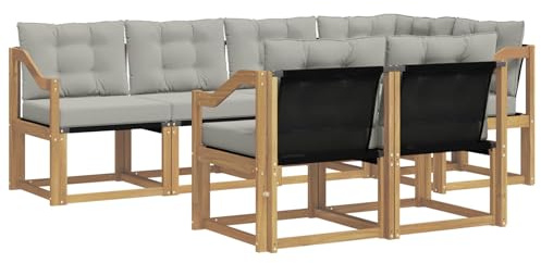 vidaXL Outdoor-Sofagarnitur mit Kissen 7 pcs Weiß und Hellgrau, Moderner Outdoor-Sofa, strapazierfähige Gartenmöbel, Lounge für Terrasse, Komfortables Sitz-Set