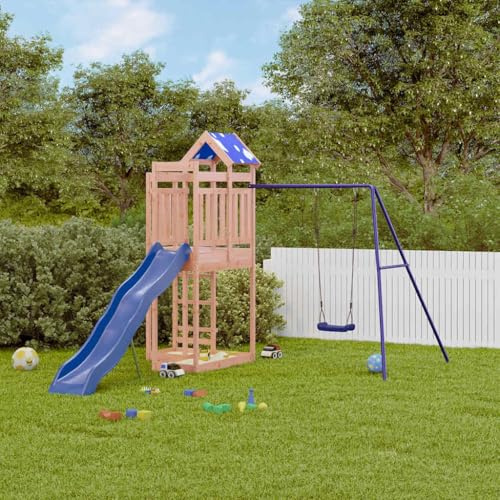 Spielturm Massivholz Douglasie mit Wellenrutsche und Schaukel, Klettergerüst für Kinder, Garten Stelzenhaus mit Sandkasten, wetterfestes Outdoor Spielgerät für Kleinkind Freizeit und Spaß