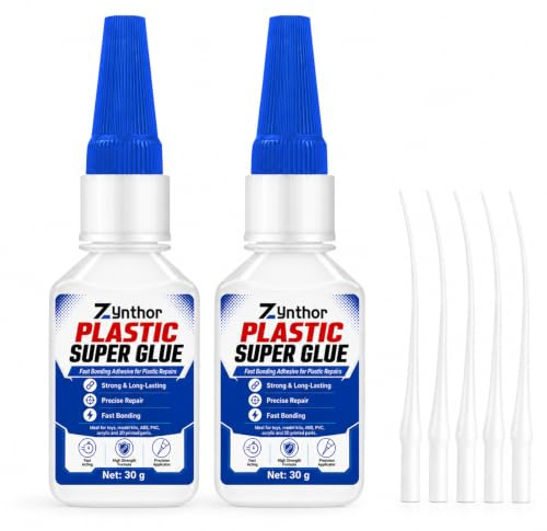 Plastic Glue 2 Pack (2 x 30g), Strong Super Glue for Plastic and Model Glue | Clear Fast Bonding Waterproof Adhesive with 6 Precision Tips for ABS, PVC, Acrylic, PLA, 3D Printed Parts