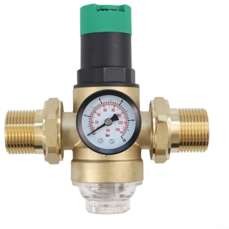 Riduttore di pressione dell'acqua DN25 in ottone con manometro e filtro per sistemi di irrigazione da giardino, filettatura da 2,5 cm