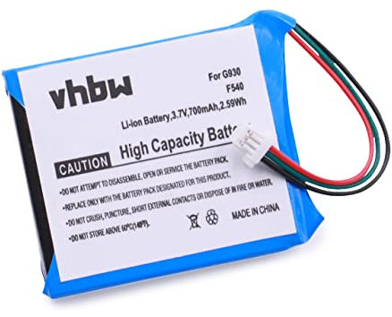 vhbw Akku kompatibel mit Logitech 981-000257, F540, G930 Wireless Headset Kopfhörer (700mAh, 3,7V, Li-Ion)