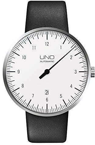 botta Einzeigeruhr Herren Schweizer Automatikwerk mit Lederarmband UNO (44 mm, Weiß)