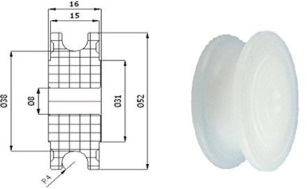 Zabi Nylon Seilrolle d= 52 mm fur Seil 8 mm Kunststoffprofilrollen ohne Lager (Gleitlager) d = 52 mm/8/8