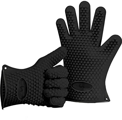 Belmalia 2 Gants de Cuisson en Silicone pour Cuisines et barbecues, Set, Paire, maniques, Gants de Four Noir
