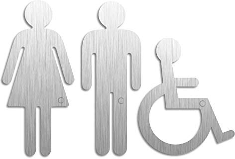 Toilettenschilder WC Schild Damen Herren Rollstuhl 3er-Set Piktogramme aus Edelstahl H=152 + 120 mm Nr.1093