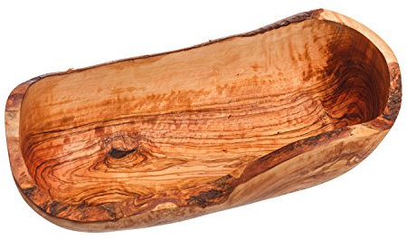 naturellement Med Bois d'olivier rustique en forme de bateau à salade de fruits Bol de 27 cm