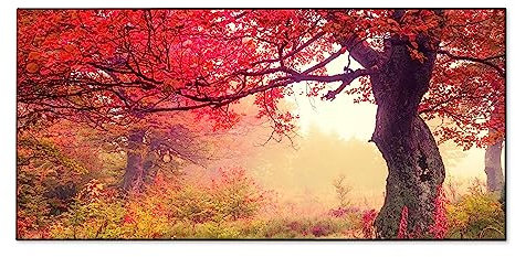 banjado Magnettafel schwarz 78 x 37cm / Magnetwand Metall/Magnetpinnwand als Memoboard/Pinnwand Magnettafel Küche, Büro, Kinderzimmer inkl. 4 Magnete & Montageset - Motiv Lichtung Im Herbst