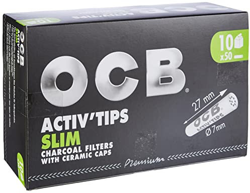OCB ActivTips Slim 7 mm-Aktivkohlefilter mit Keramikkappen-10 x 50 Stück, Silber, smal