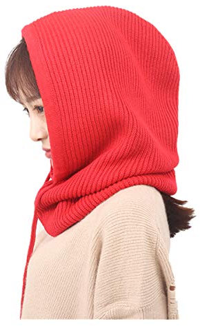 ACVIP Damen Multifunktionale Strickmütze Winter Warme Kapuzen-Schal Sturmhaube(Rot)