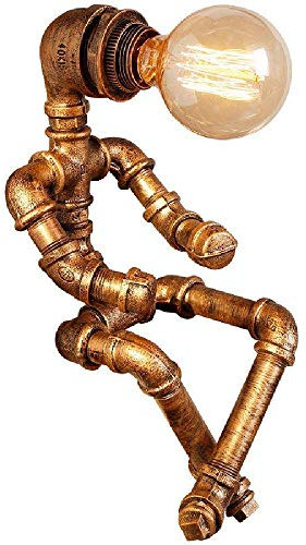 Vintage Industrial Robot Table Lamp Rustic Copper Water Pipe Bedroom Bedside Lamp Desk Lamp Iron Metal Lamp Retro Rustic Steampunk Table Light E27 Bar Decoration Desk Light