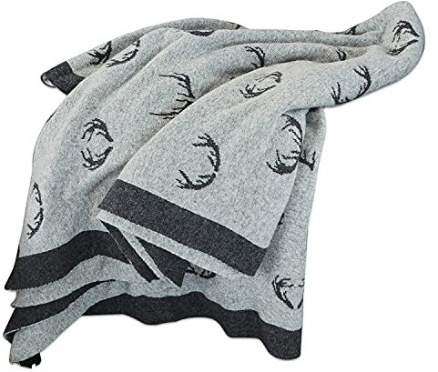 Loberon Wendedecke Lodge, mit Geweih-Motiv, edles Chalet-Flair, kuschelig weich, Wohntextilien, Plaid, Tagesdecke, Lammwolle, Polyester, grau