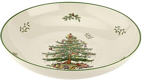 Spode Christmas Tree Collection Pasta Bowl - Large 13-Inch Serving Boel, Dishwasher, Microwave, and Freezer Safe, Made of Porcelain, Serveware, Christmas Tree Design, Green/Beige