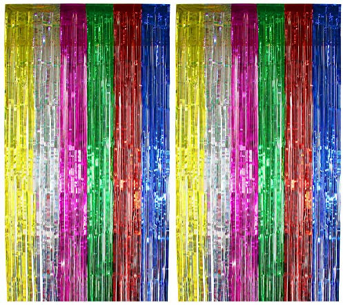 Foxxeo 2X Lametta Vorhang - bunt - 91x244 cm - Vorhänge Glitzervorhang Metallfolie Streifenvorhang Fransenvorhang Party Deko