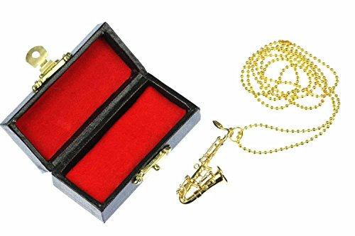 Miniblings Saxofon Kette Saxofonkette Halskette Saxophon Sax vergoldet 80cm +Box - Handmade Modeschmuck - Kugelkette vergoldet