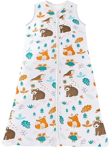 Chilsuessy Sommerschlafsack Baby Schlafsack Kleine Kinder Schlafanzug ohne Ärmel für Sommer und Frühling 100% Baumwolle (90/Baby Höhe 90-105cm, Waldtiere)