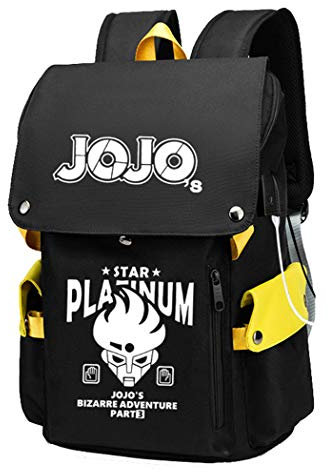 WANHONGYUE JoJo's Bizarre Adventure Anime Cosplay Schulranzen 15,6 Zoll Laptop Rucksack mit USB-Ladeanschluss und Kopfhöreranschluss Gelb / 1