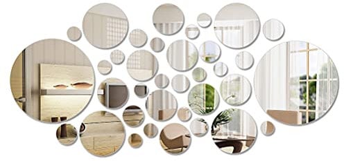 DODUOS 36 Fogli Rotondi specchi in plastica per specchio autoadesivi, adesivi in acrilico, Specchio per piastrelle, specchio da parete, specchio per casa, camera da letto