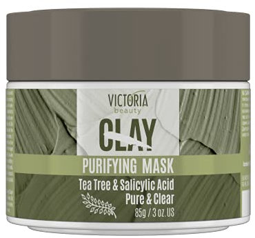 Victoria Beauty - Tonerde Maske für schönes Gesicht, Clay Mask, Gesichtsmaske mit Teebaum und Salicylsäure - porentiefe Reinigung für unreine Haut (1 x 85g)