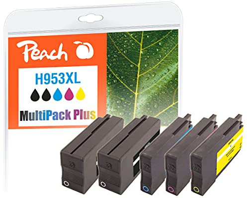 Peach H953/957 Spar Pack Plus Druckerpatronen XL (2xBK, C, M, Y) ersetzt HP No. 953XL, L0S70AE*2, F6U16AE, F6U17AE, F6U18AE - kompatibel zur neuesten Drucker Firmware - für z.B. HP OfficeJet Pro 8720