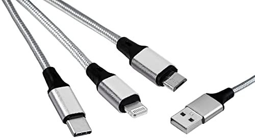 MUTTO 3 en 1 Multi Cable de Carga Universal USB a cabezal Micro USB/ USB-C/ LIGHTNING PARA APPLE compatible con iPhone Serie 11&12/X/XS/XR/8/8 Plus/7/7 Plus y Android, Samsung, Huawei, Kindle, Xiaomi