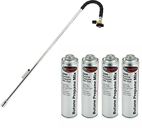 GoSystem Garden Weed Wand Gas Weed Killer Burner Blaster Burning Torch and Gas Canisters Refill for Camping Stove Blowtorch BBQ (4 x Go Can 350g+Weed Wand)