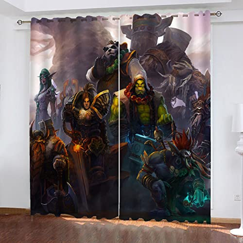 SMNVCKJ Gardinen Verdunklungsgardine Ösen Für Schlafzimmer, World of Warcrafts Vorhang Verdunkelungsvorhang-Set 2er Set Für Kinderzimmer (12,183 × 160 cm)
