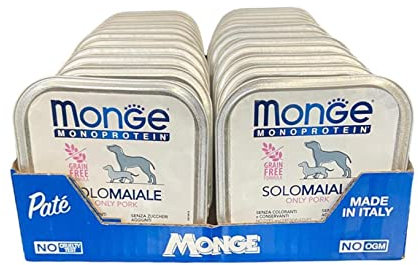 Monge Monoprotein Hundefutter Nassfutter für Hunde nur Schweinefleisch, natürlich ohne Farbstoffe, Konservierungsstoffe und Zuckerzusatz 24er Pack (1 = 150 g)