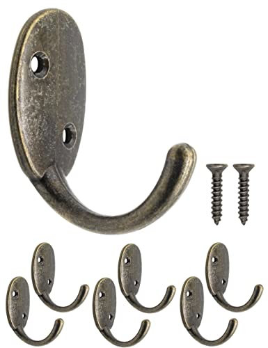 Fuxxer® - 6 massive Klassische Eisen-Haken, Garderoben-Haken, Kleider-Haken, bronze