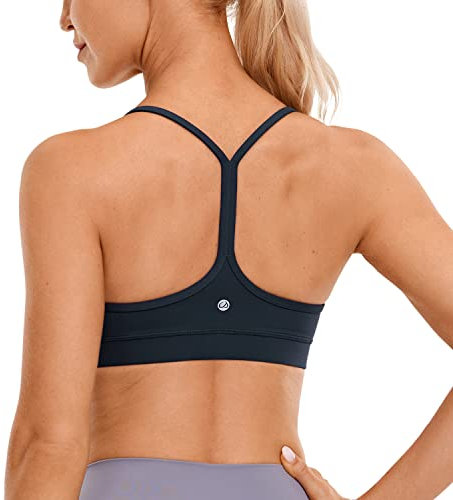 CRZ YOGA Damen Butterluxe Racerback Sport BH Gepolstert Ohne Bügel Y-Rücken Yoga Bra Sommer Atmungsaktiv Spaghetti Top Echte Marine M