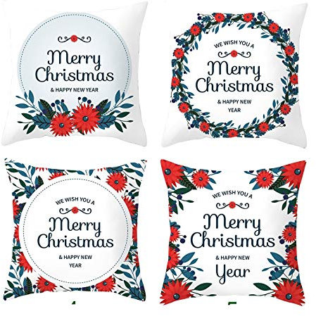 Kissenbezug 40X40 Bunt 4er Set, Weihnachten Bedsure Kissenhülle Corona di Fiori für Weihnachtsdekoration
