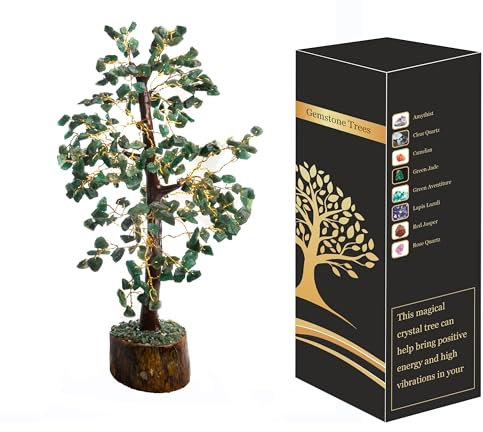 WC Arbre en Cristal de Jade Vert pour décorations d'intérieur à énergie Positive et arbre en Cristal de guérison Avec Joint en M et Fil doré | Arbre de Fortune | Décor de Cristal (300 Perles)