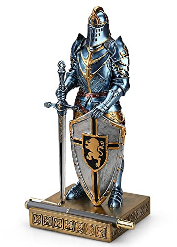 HDMbigmi König Guard Ornament Ritter Statue für Schreibtisch, Desktop Zubehör Stifthalter Stift Stand Papierbeschwerer für Büro und Zuhause (Blau)