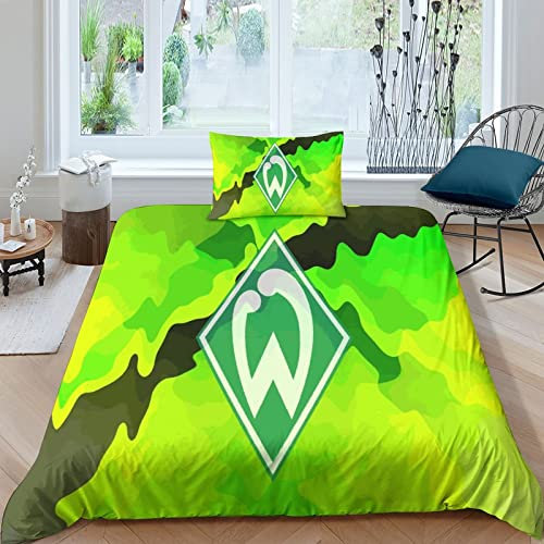 RINISA Werder Bremen 3D Bettbezug Geeignet Für Alle Bettbezug Bettwäsche Schlafkomfort Mit Reißverschluss 100% Microfaser Set 3 Teilig Bettbezüge Single(135x200cm)