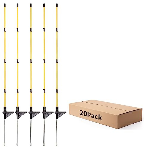 FENSMILE 20 Stück Zaunpfosten, Fiberglaspfähle Höhe 116 cm, Weidezaunpfahle für Hühnerzaun, Weidezaun, Hundezaun, Schafzaun, Schnee Zaun, Garten Schutz, Portable Zaun, Ideal für Elektrozaun (117CM)