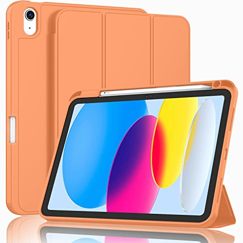 ZryXal Étui pour iPad (A16)/iPad 10e génération [11 2025/10,9 2022] avec Porte-Crayon, Coque Intelligente avec Dos en TPU Souple [Prend en Charge la Veille/réveil Automatique] (Orange)