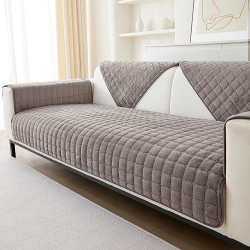 Flanell Sofabezug 1 2 3 4 Sitzer Sofabezüge Couch Überzug L Form Ecksofa Sofa Couch Überwurfdecke, Sofahusse Sofaüberwürfe rutschfest Sofa Abdeckung (Braun, 70 * 70cm Stückweise Verkauft)