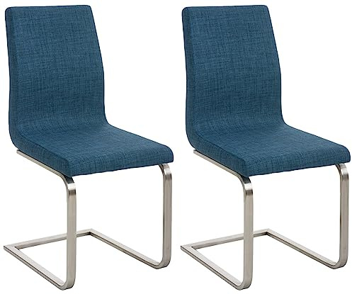 CLP Esszimmerstühle 2er Set Belfort Stoff, Moderne Freischwinger mit Polsterung und hoher Rückenlehne, stabiles Edelstahlgestell | Farbe blau