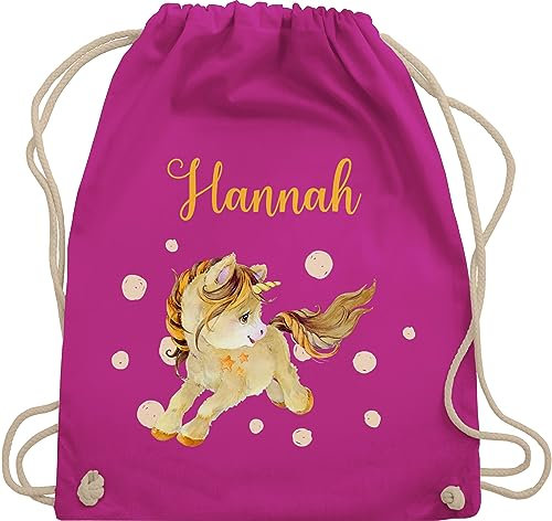 Turnbeutel Rucksack - Einhörner - Einhorn Unicorn mit Namen - Unisize - Fuchsia - kinder sporttasche mädchen name einhornrucksack unicorns stoffbeutel personalisierte kindergarten beutel schulkind