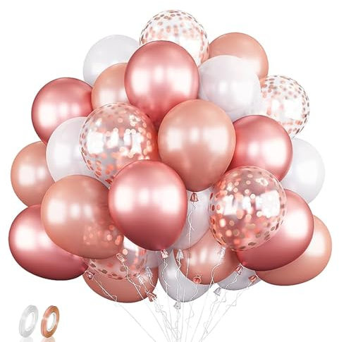 70 Pezzi Palloncini Metallici in Oro Rosa, Palloncini Rosa Gold, Oro Rosa Coriandoli Palloncini, Palloncini Oro Rosa e Bianchi, per compleanni, matrimoni, fidanzamenti, Cerimonia Party Decorazioni